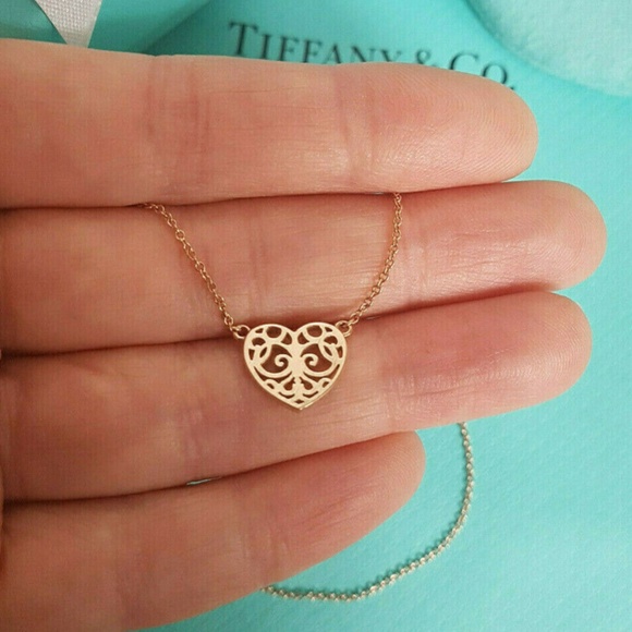 Tiffany & Co. Mini Enchant Filigree Heart Necklace Sterling Silver 16" - Picture 5 of 9